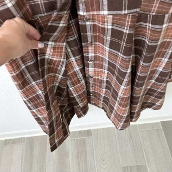 Lulus Autumnal Attitude Brown Plaid Skater Mini Dress Size XL - Picture 8 of 11